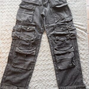 MICAS Relaxed Fit High-Rise Straight Jeans Women’s Medium Wash Gray Denim Cargo